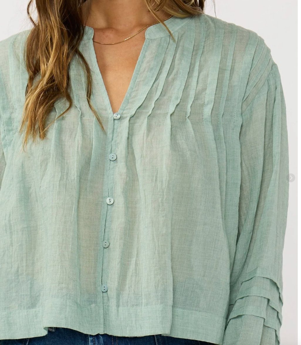 Sage Green Boho Blouse | Lovestitch Ray Of Light Lightweight Button Front Top