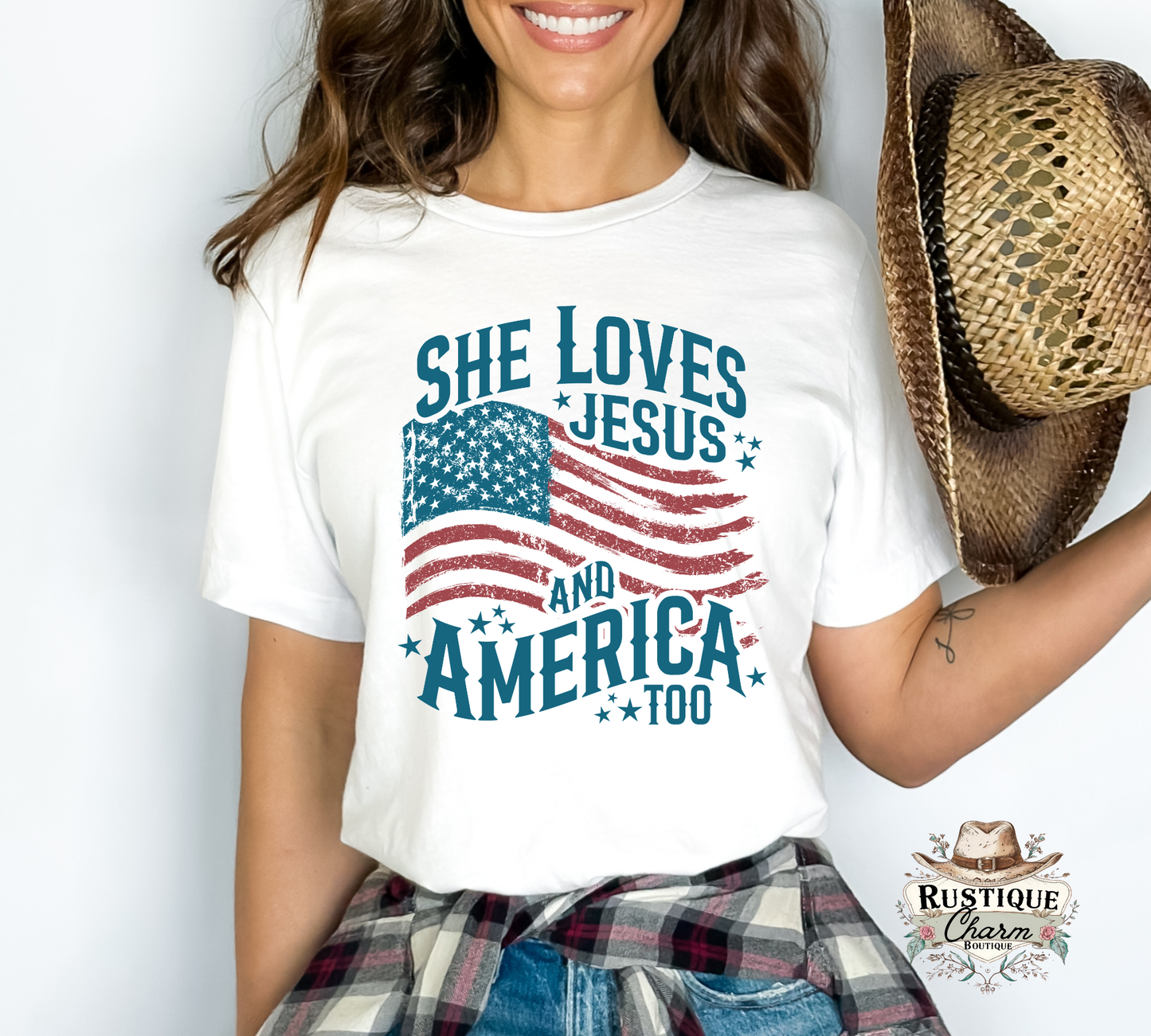 She Loves Jesus and America Too Graphic Tee